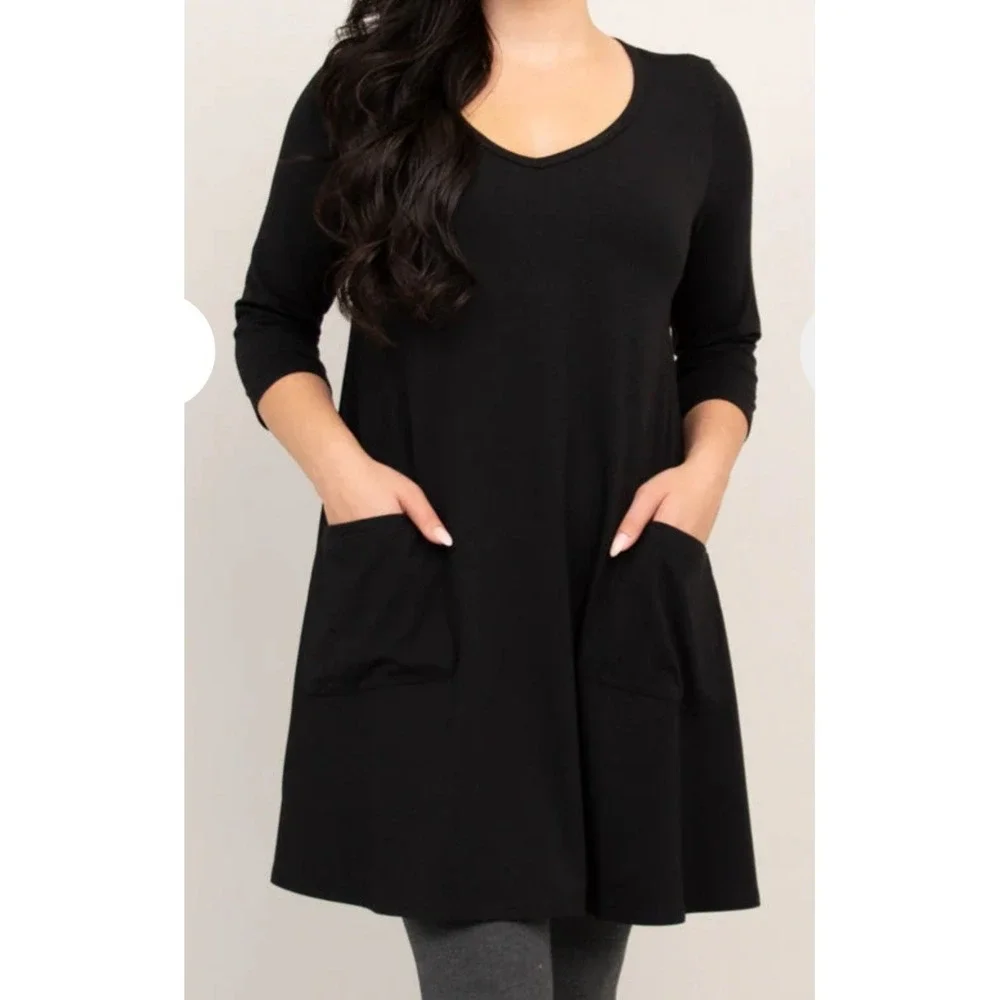 Womens Oversized Tunic 1X Bamboo Organic Cotton Stretch‎ Pockets Layer Lagenlook
